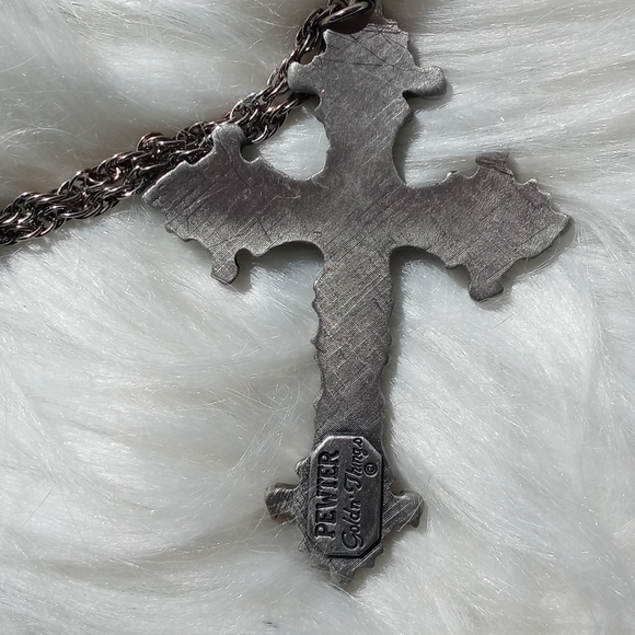 GOLDN THINGS PEWTER CROSS NECKLACE WITH 11" SILVER CHAIN - Picture 3 of 3
